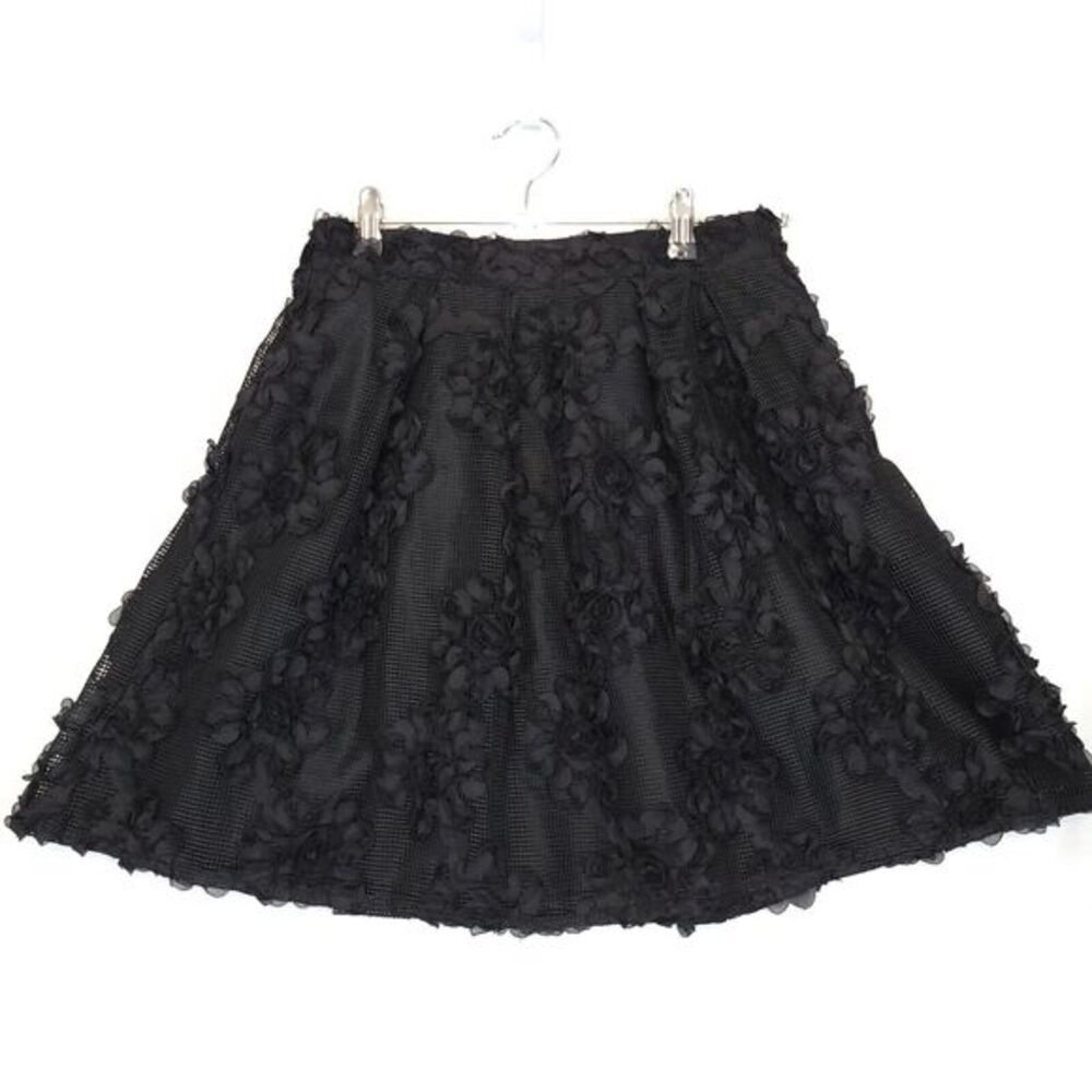 Worthington Skirt Women 4P Black 3D Floral Lace Mesh A-Line Party Dark Fairy